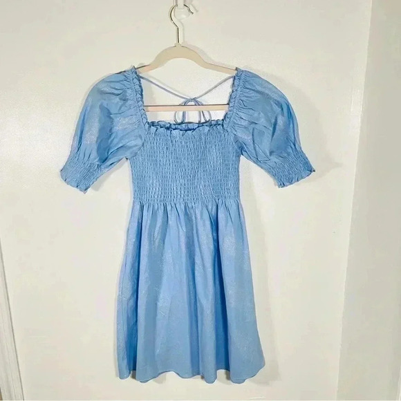 Hill House Athena Nap Dress Light Blue Glitter Check Size XS Wedding Guest - Picture 2 of 8